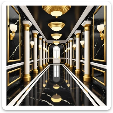 Luxurious black marble hallway with gold and white accents  sticker