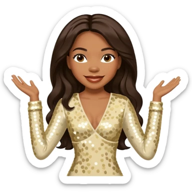 Tenitra Michelle Williams (b.1979) from Destiny's Child with medium dark skin, long dark brown hair, cream sequin outfit sticker