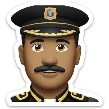 Military man with upper lip mustache and he in in a black hat and black uniform with no flag but medals in it  sticker