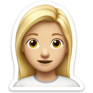 A 11 year old girl who has blonde hair and wearing a horse croped shirt sticker