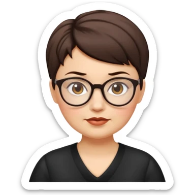 classic teacher emoji but fatter and with a black pixie cut, make her white and the pixy cut is pointy and dark brown and she is very fat sticker