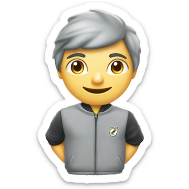 Profesor Educación Física sudadera gris marca Nike. Cabello juvenil corto hacia el costado, con aretes tipo argolla pequeños. sticker