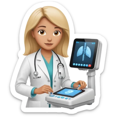 female doctor working an ultrasound machine sticker