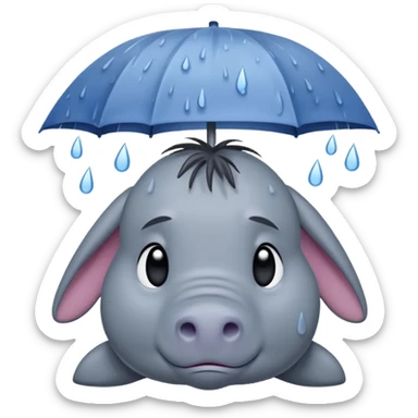 Disney’s eeyore sad under a rain cloud  sticker
