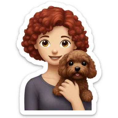 Dark-red-haired girl hugs  her Maltipoo-Black-dog sticker