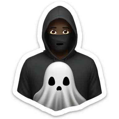 Man with black hoodie and a ghost face mask sticker