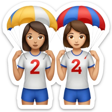 Two brunette girls with parachutes with 24 on shirts sticker