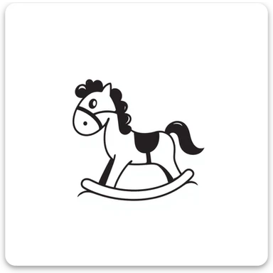 A hand-drawn toy rocking horse with western details and a cute face sticker