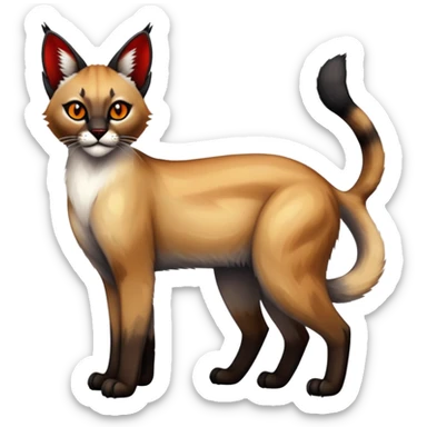 Gothic exotic Red and black and white and yellow and edgy and cute shiny Fantasy-Siamese-Bobcat-Caracal-Lykoi-feline-Fakémon-feline-hybrid (full body) sticker