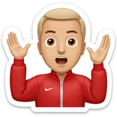 Recep İvedik in his iconic stance with arms spread wide, wearing red tracksuit, shouting with exaggerated expression sticker