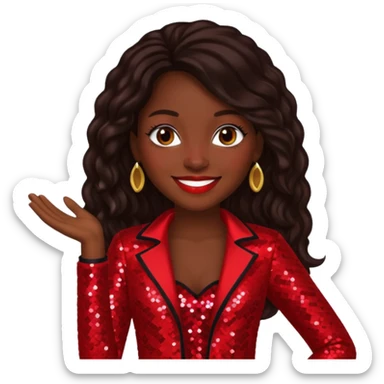 Tamika Scott from Xscape with long dark brown hair, red sequin outfit sticker