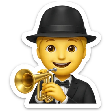 emoji face with a black hat and a trumpet sticker