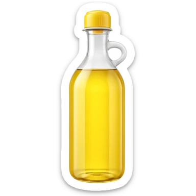 realistic yellow plastic cooking oil bottle, tall, rounded, molded lines, handle, glossy, yellow cap, white neck, soft reflections, gentle shadows, no branding, no label, no food, no faces, clean 3D, soft lighting, transparent background, emoji scale sticker