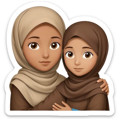 Turkish beautiful finish Konya girl blue eyes with brown beige hijab islamic dress and hugs with a boy brown haircut brother  sticker