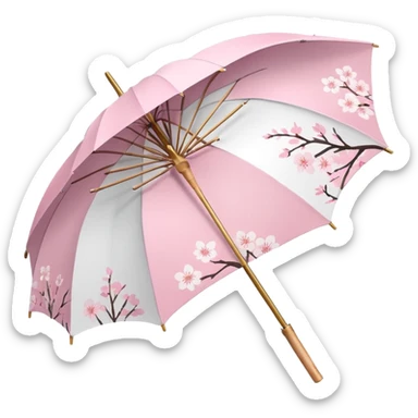 A beautiful pretty cute pastel pink and white umbrella-parasol with sakura patterns  sticker