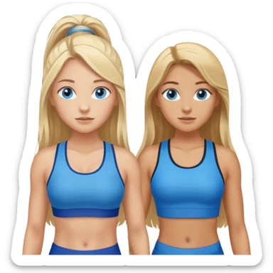 two girls in gym wear one with blue eyes and long brown hair one with blonde long hair blue eyes tanned sticker