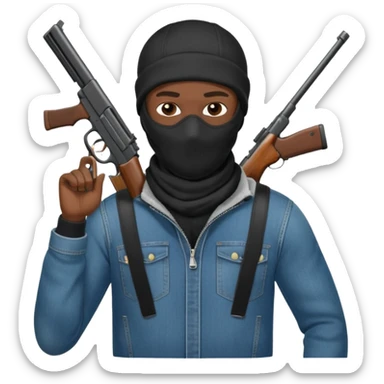 Create a black guy with a ski mask and guns and sagging jeans sticker