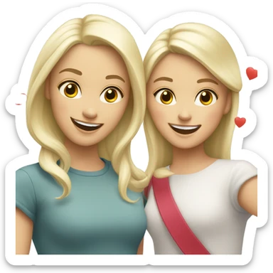 White blonde female and white brunette female happy smiling hearts everywhere  sticker