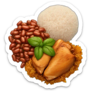 Dominican food plate of rice, stewed chicken and beans sticker