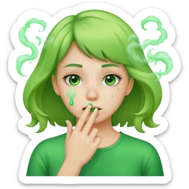 create a girl who is pinching her nose because she is smelling something bad with green fumes around her sticker