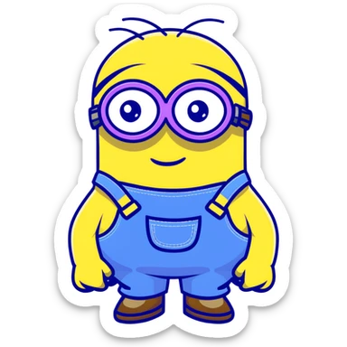 yellow minion with one eye, goggles, blue overalls sticker