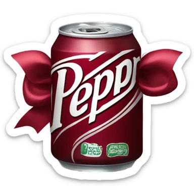 A Dr Pepper Can with a maroon bow on top sticker