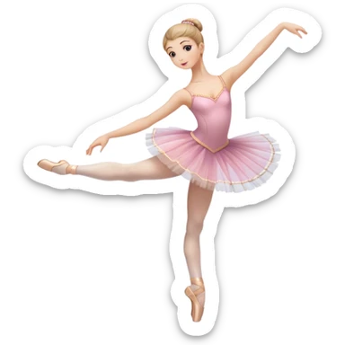 Icon for Ballet: a graceful ballerina on theatre stage in a tutu, poised in an elegant dance position, with a ballet barre and soft stage lighting. The icon should represent the art of ballet, with focus on fluid movement and classical performance. Transparent background. sticker