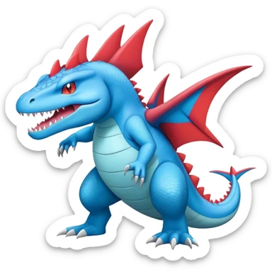 Badass cool colorful salamence-croconaw-hybrid, full body sticker