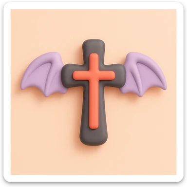 goth cross with bat wings, mochi style sticker