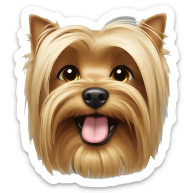Yorkshire Terrier, longer hair covering his face, long bangs, blinking, smiling, tongue out sticker