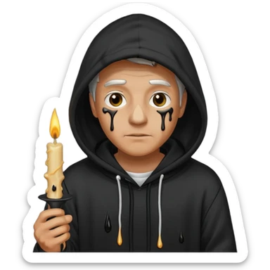 ancient man in black hoodie hold a black candle sticker