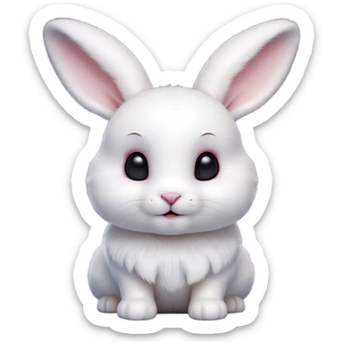 Cinematic Cute White Rabbit Portrait Emoji, Head tilted playfully and inquisitively, featuring a luxurious, silky white fur with soft, twitching ears, round, sparkling dark eyes filled with curiosity, Simplified yet irresistibly adorable features, highly detailed, glowing with a warm, friendly glow, high shine, affectionate and lively, stylized with a touch of whimsy, bright and endearing, soft glowing outline, capturing the essence of a mischievous yet loving bunny, so playful it feels like it could hop out of the screen and into your arms! sticker