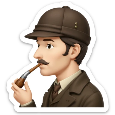 A side view of Sherlock Holmes wearing a deerstalker hat and smoking a curved meershaum pipe sticker