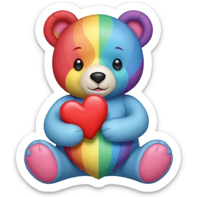 Rainbow Bear holding a heart sticker
