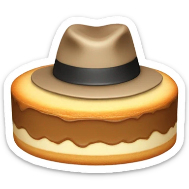 cheesecake with a fedora sticker