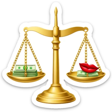 gold scale with green dollar bills on left side and lipstick and nail polish on right side sticker