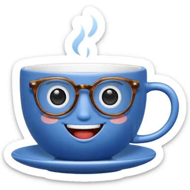 talking teacup blue with glassess sticker