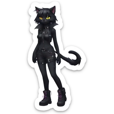 Anthro Edgy Cool Beautiful Black Cat-Fursona-Fakemon with Emo Hair-bangs with Chest Harness sticker
