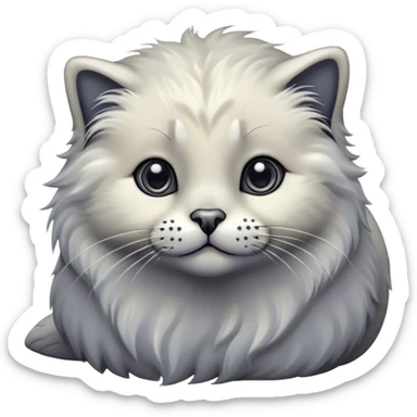 Cinematic Adorable Fluffy Grey Seal Ragdoll Cat Portrait Emoji, Head tilted cutely with big, sparkling eyes, soft grey fur with darker seal points on the ears, face, and paws, Simplified yet irresistibly adorable features, highly detailed, glowing with a soft, warm glow, high shine, affectionate and playful, stylized with a touch of whimsy, bright and endearing, soft glowing outline, capturing the essence of a curious and loving kitten, so cute it feels like it could leap out of the screen and snuggle up for a cuddle! sticker