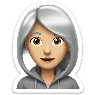 Grey long bob haired lady aged 55 76 kg dark brown hooded eyes sticker
