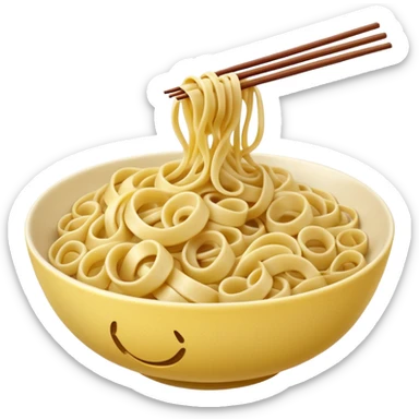 loose tangle of pale yellow cooked noodles with soft glossy texture and natural curves, strands slightly twisted and overlapping, freshly prepared dish, no bowl chopsticks or sauce, apple emoji style, soft lighting, subtle shadows, emoji scale sticker