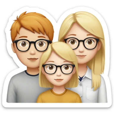 Asian boy with glasses, ginger girl, and blonde girl sticker