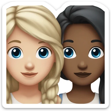 2 girls best friends, one with brown hair and hazel eyes and one with black hair with blue eyes sticker