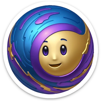 metallic Mercury planet emoji, sphere with swirling deep blue, gold, and purple colors, showing rough terrain sticker