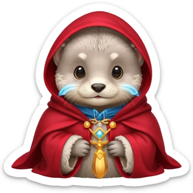 baby grey otter, in magic red cloak sticker