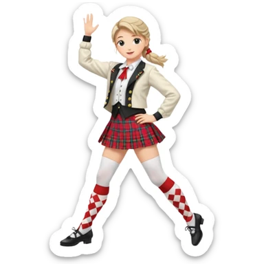Highland dancing argyle just over the knee socks, blouse, highland dancing jacket, tartan miniskirt and highland dancing shoes sticker