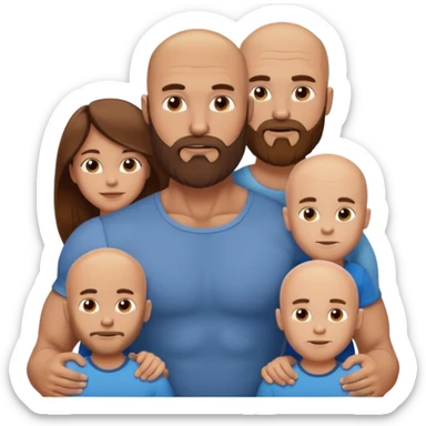 Muscular Bald beard men with his wife long brown hair and 3 sons sticker