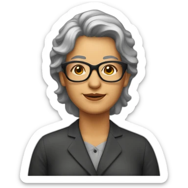 Profesora 62 años, pelo oscuro rizado, gafas, peca mejilla derecha sticker