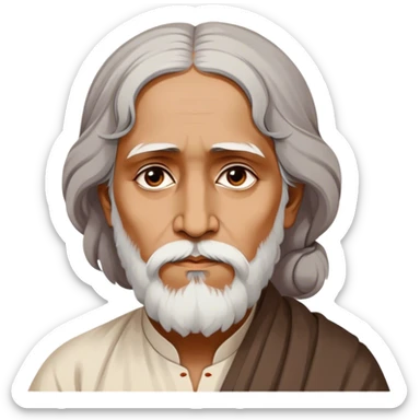 Rabindranath Tagore – Cinematic Realistic Portrait of Rabindranath Tagore, depicted with thoughtful, soulful eyes and gentle features, dressed in traditional Bengali attire with subtle artistic motifs, bathed in warm, soft lighting that evokes his poetic genius and timeless wisdom. sticker