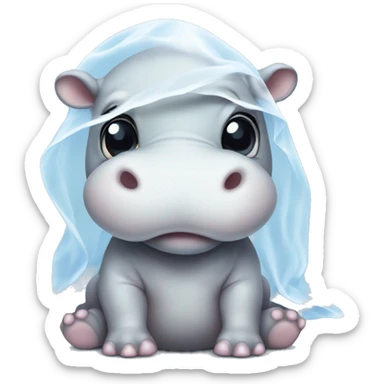 baby hippo dressed up as a ghost sticker